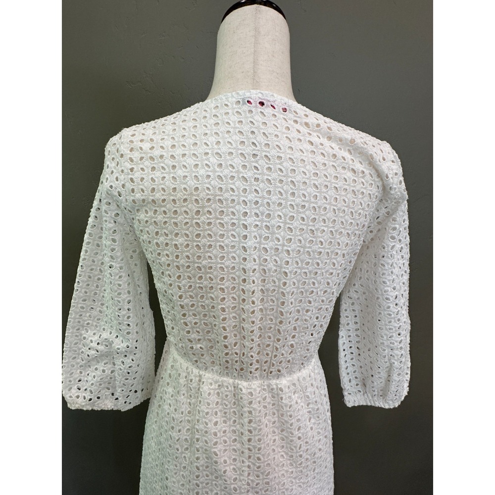 White Bohemian Eyelet Midi Dress Sz Small Western Ruffle Cottagecore Peasant - Picture 11 of 13